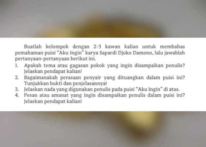 Kunci Jawaban Bahasa Indonesia Kelas 11 Halaman 107: Pemahaman Puisi 'Aku Ingin'