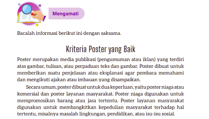 Kunci Jawaban Bahasa Indonesia Kelas 9 Halaman 110 Kurikulum Merdeka: Kegiatan 3 Menganalisis dan Menilai Desain Poster