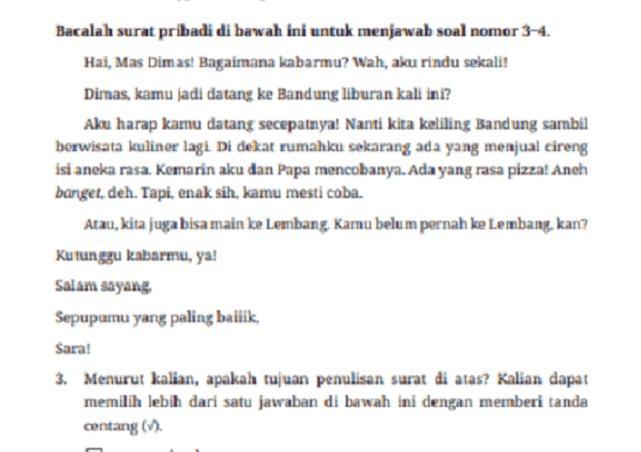 Kunci Jawaban Bahasa Indonesia Kelas 7 Halaman 232-233 Kurikulum Merdeka: Uji Kompetensi Bab 6 Sampaikan Melalui Surat