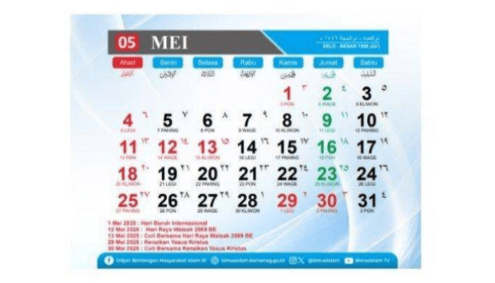 Tanggal 12 Mei Libur Apa? Resmi dari SKB 3 Menteri, Ini Hari Cuti Bersama dan Libur Nasional Mei 2025