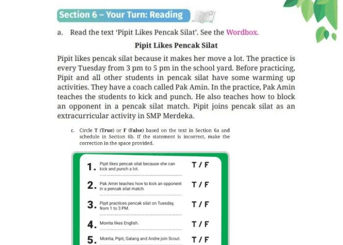 Kunci Jawaban Bahasa Inggris Kelas 7 Halaman 228 Kurikulum Merdeka: Section 6 Your Turn Reading