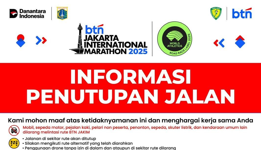 Jelang BTN Jakarta International Marathon 2025: Sejumlah Ruas Jalan Ditutup, Simak Rute dan Kantong Parkirnya