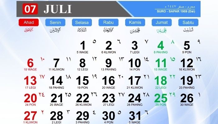 Kalender Jawa Hari Ini: Selasa Pon, 15 Juli 2025 Ketahui Watak Weton dan Makna Spiritualnya