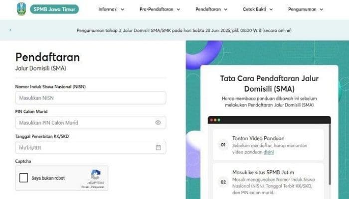 Cara Daftar SPMB Jatim 2025 Jalur Domisili, Klik Link Resmi Ini Mudah Dibuka Tanpa Eror!