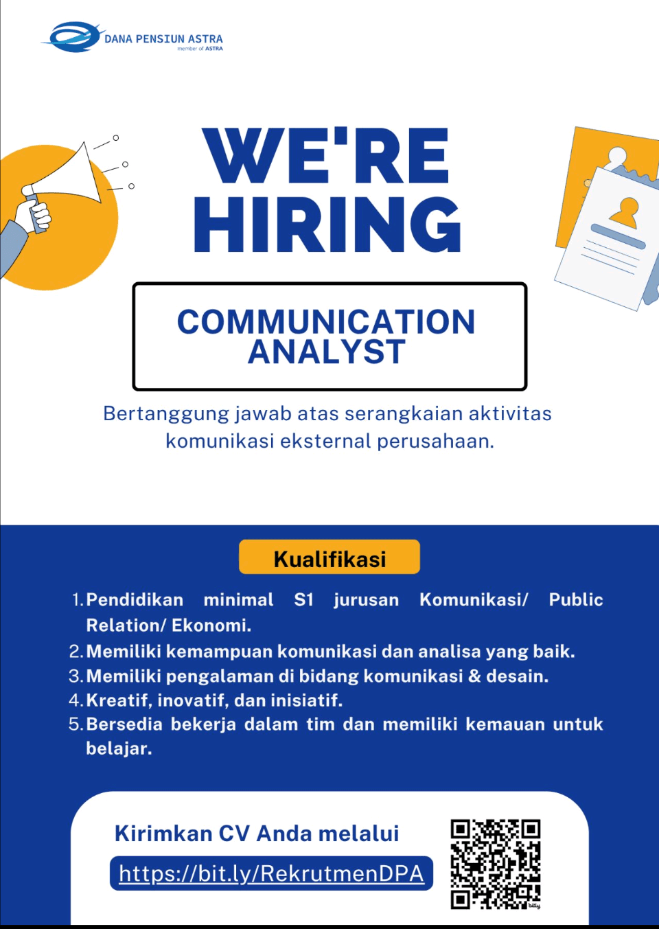 Dana Pensiun Astra Buka Loker Communication Analyst, Job Seeker Merapat!