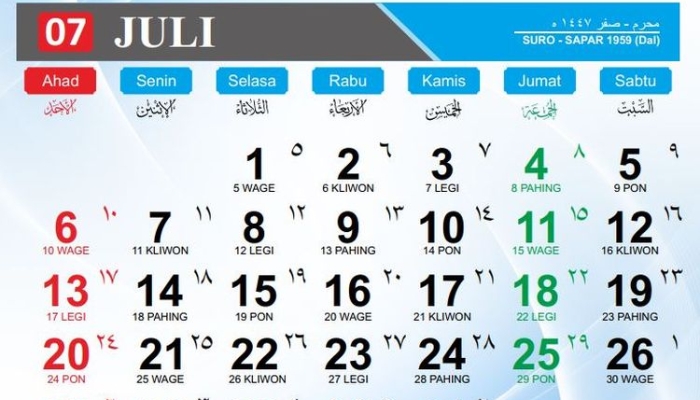 Kalender Jawa Jumat Legi 18 Juli 2025: Arti Weton, Pangarasan, dan Pancasuda