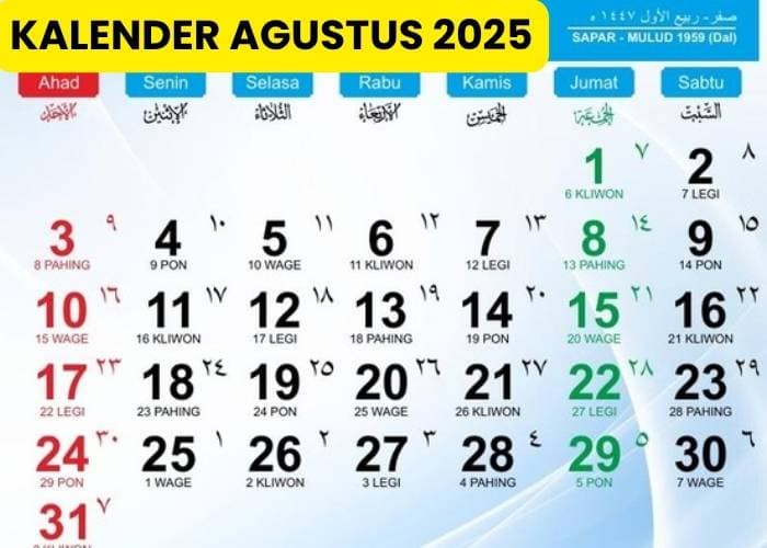 Kalender Agustus 2025 Lengkap dengan Weton dan Agenda Penting