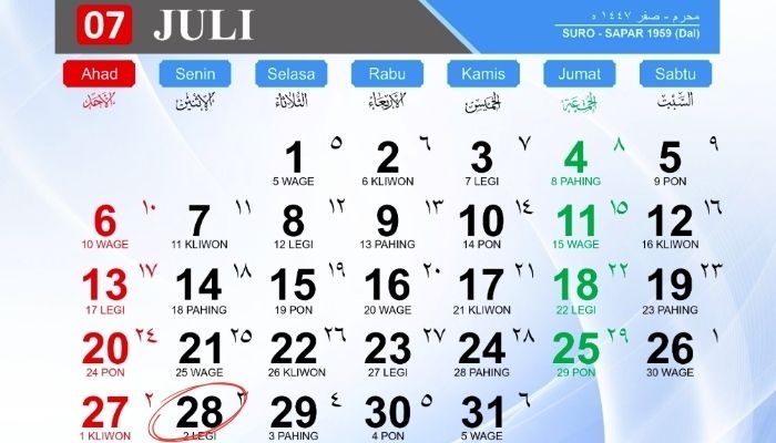 Kalender Jawa 28 Juli: Hari Ini Senin Legi, Begini Watak dan Penanggalan Jawa