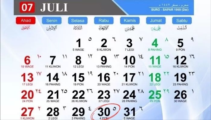 Kalender Jawa 30 Juli 2025: Karakteristik Weton Rabu Pon dan Hari Keberuntungan