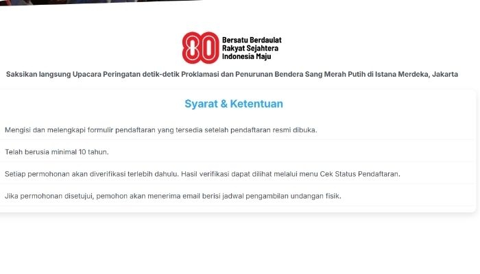 Dibuka Hari Ini! Klik Link Daftar Upacara 17 Agustus di Istana Negara, Lengkap Syarat dan Cara Mudahnya