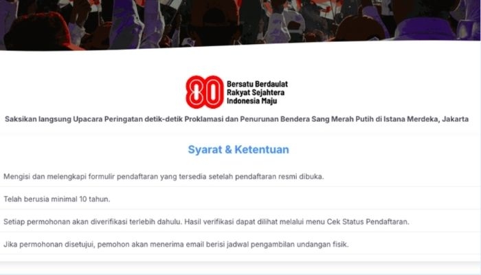 Link Resmi Pendaftaran Upacara HUT RI ke-80 di Istana Negara, Begini Langkahnya