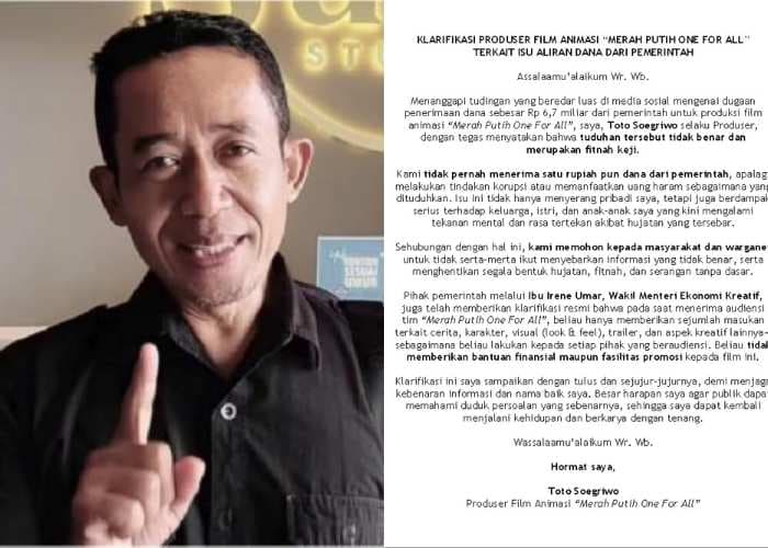 KLARIFIKASI Toto Soegriwo Usai Budget Film Merah Putih One For All Viral di Medsos: Tidak Benar dan Fitnah Keji!