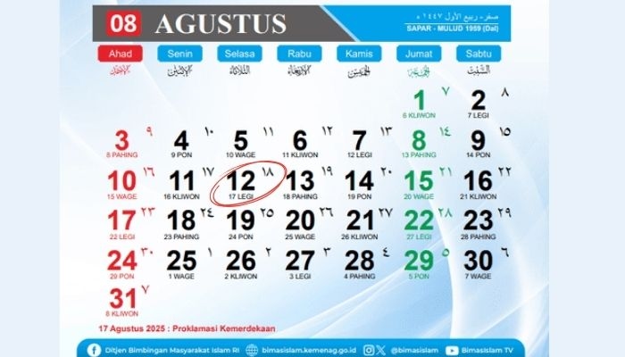 Kalender Jawa Hari Ini Selasa 12 Agustus 2025: Weton, Pasaran, dan Watak Selasa Legi