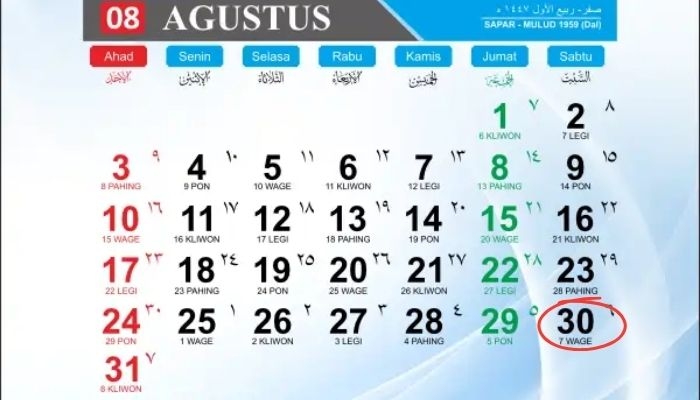 Kalender Jawa Hari Ini, 30 Agustus: Cek Weton Sabtu Wage, Neptu, dan Wuku Watu Gunung