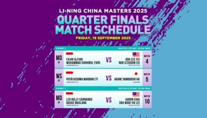 Link Live Streaming Perempat Final China Masters 2025, Cek Jadwal dan Jam Tayang di Vidio Hari Ini