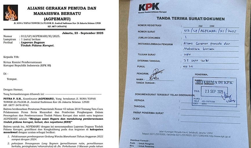 Bupati Manokwari Dilaporkan ke KPK Atas Dugaan Korupsi Dua Proyek