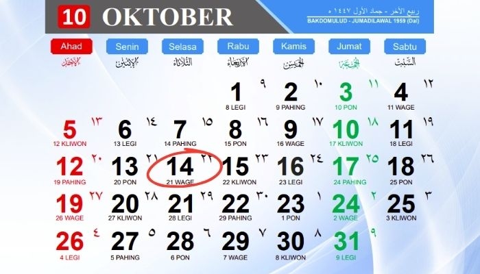 Kalender Jawa 14 Oktober 2025: Cek Weton Hari Ini Selasa Wage dan Arti Wataknya