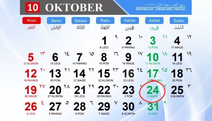 Kalender Jawa 24 Oktober 2025: Weton Jumat Wage, Watak dan Rezeki Hari Ini