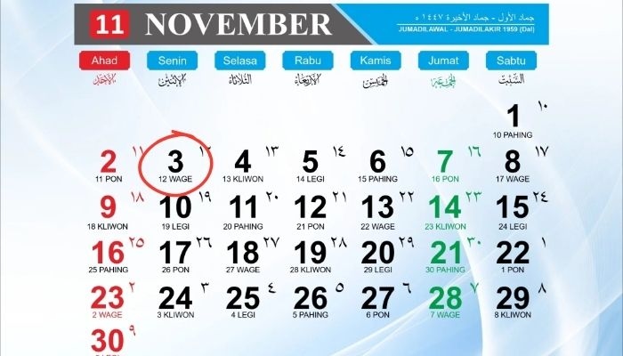 Kalender Jawa 3 November 2025: Cek Weton Hari Ini Senin Wage, Pasaran, dan Watak Lengkap