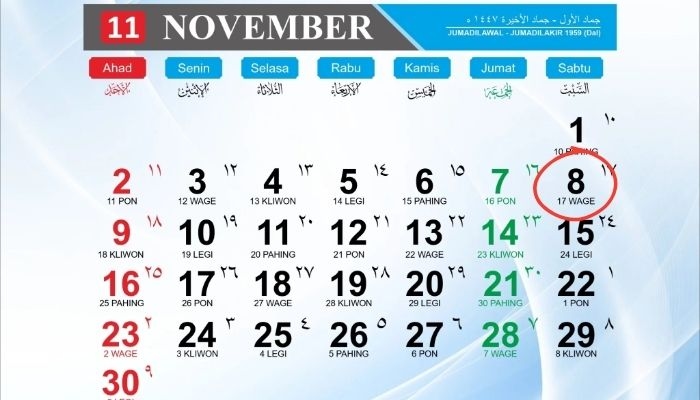 Kalender Jawa 8 November 2025: Cek Weton Hari Ini Sabtu Wage dan Arti Sifatnya!