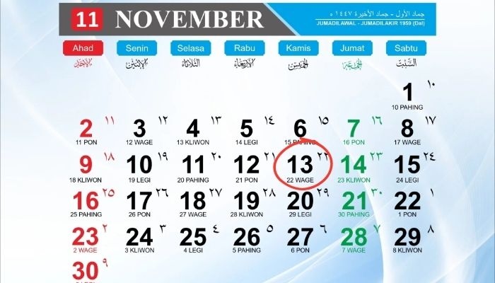 Kalender Jawa 13 November 2025: Cek Weton Hari Ini, Kamis Wage dan Wataknya