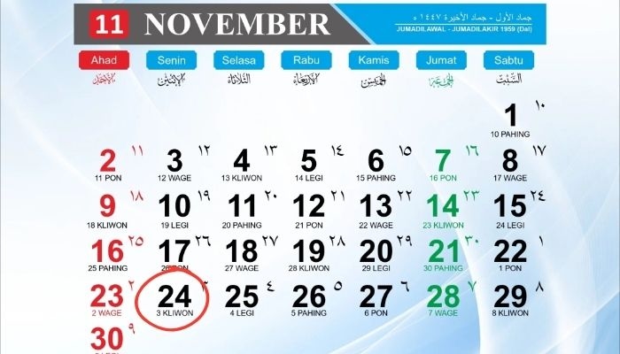 Kalender Jawa 24 November 2025: Cek Weton Hari Ini, Ramalan Rezeki dan Kecocokan