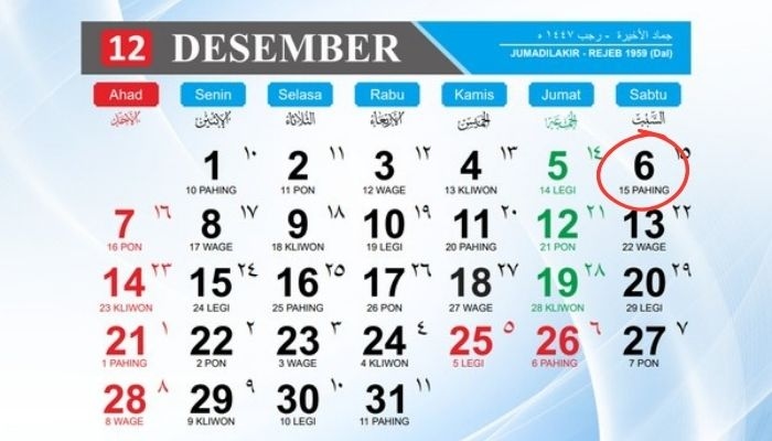 Kalender Jawa 6 Desember 2025: Weton Sabtu Pahing, Benarkah Membawa Banyak Rezeki?