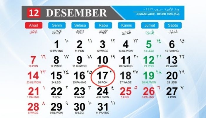 Kalender Jawa 17 Desember 2025: Cek Weton Hari Ini, Rabu Pon Dikenal Penuh Perhitungan
