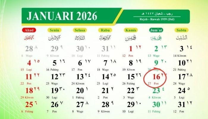 Kalender Jawa 16 Januari 2026: Weton Jumat Pon Bawa Rezeki Cukup