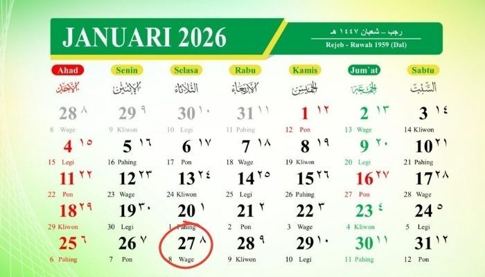 Kalender Jawa 27 Januari 2026: Cek Weton Selasa Wage dan Wataknya Menurut Primbon