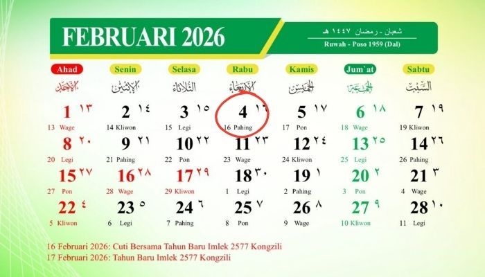 Kalender Jawa 4 Februari 2026: Weton Rabu Pahing Memiliki Watak Tenang dan Bijaksana