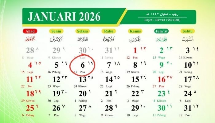 Kalender Jawa 6 Januari 2026: Weton Selasa Pon, Ini Watak, Rezeki, dan Peruntungannya