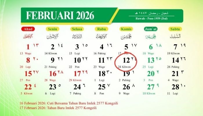 Kalender Jawa 12 Februari 2026: Ini Sifat dan Rezeki Weton Kamis Kliwon